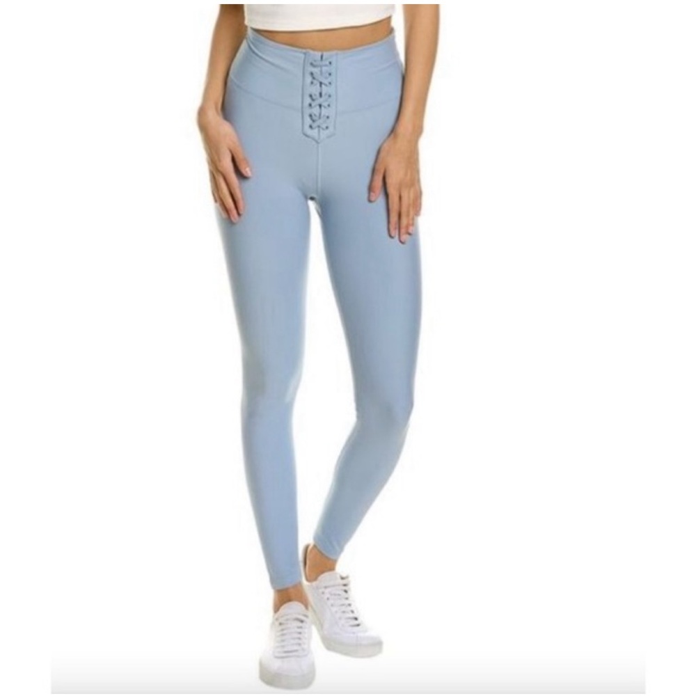 WEWOREWHAT Lace up High Rise leggings in Dusty Blue